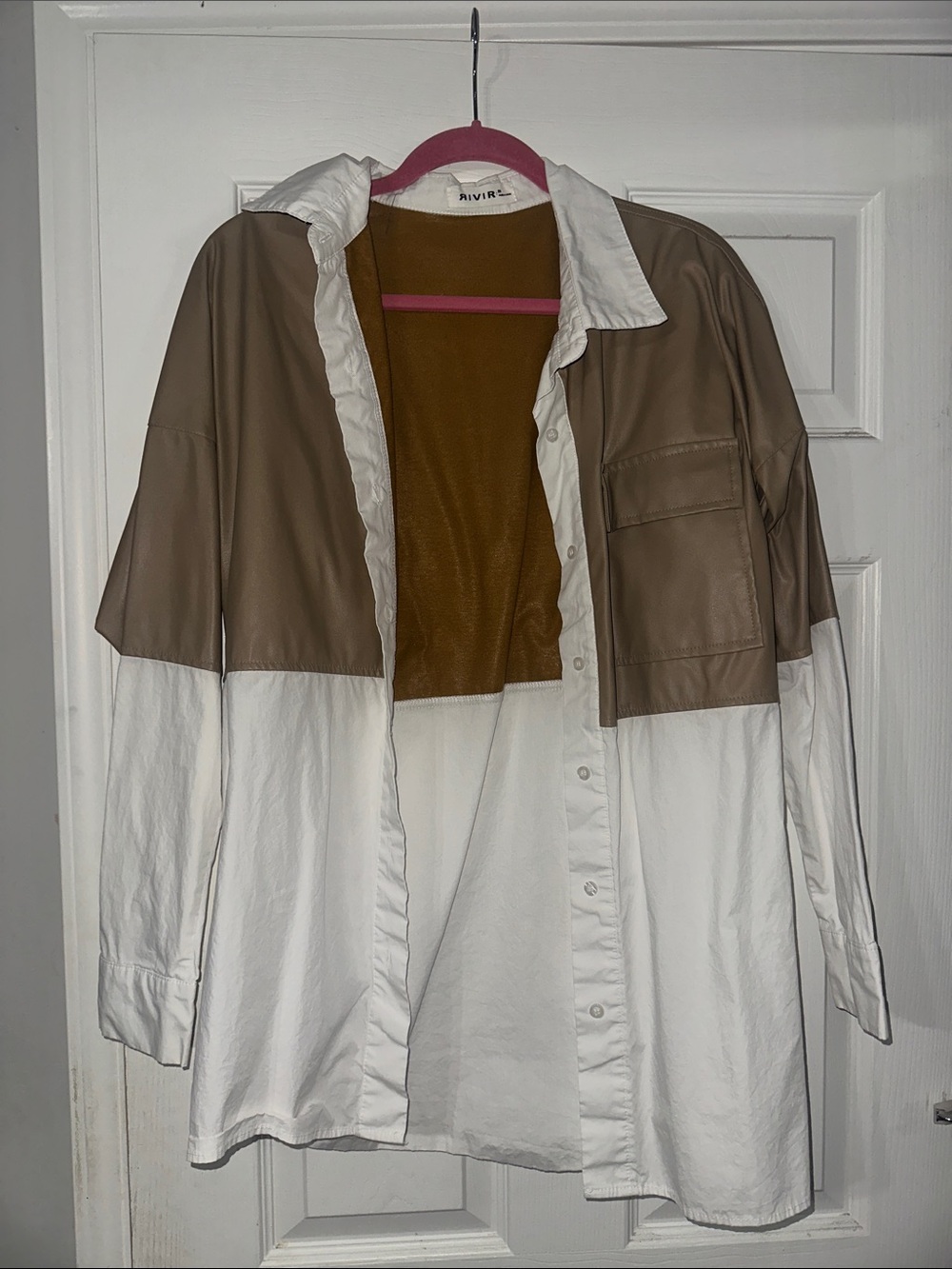 Rivrl Two-Tone White and Taupe Utility Shirt Jacket